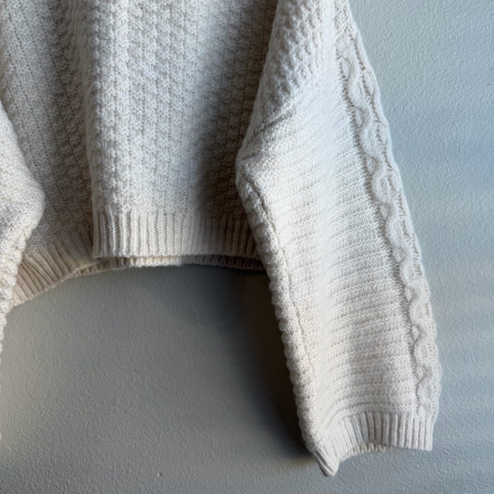 Topshop Cream Chunky Cable Balloon Long Sleeve Boho Cozy Knit Sweater  Size 14 - Picture 6 of 12
